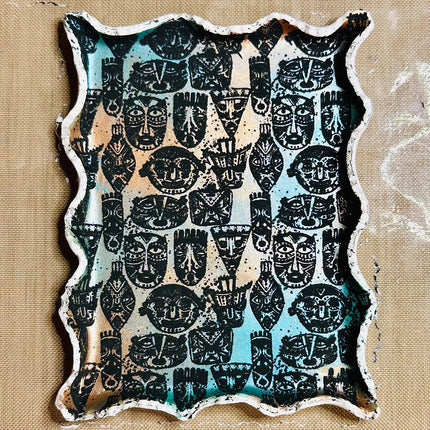 Tiki Faces Hawaii Tropical head polymer clay silk screen stencil - Create Along 