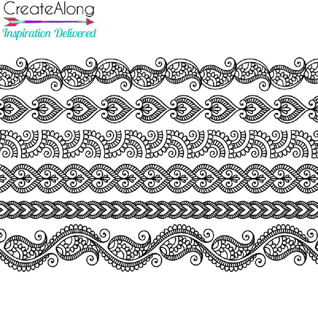 Silkscreen Stencil Henna Borders For Crafting, art jewelry, Polymer Clay + Mixed Media - Create Along 