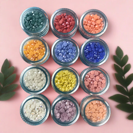 Set of 12 hotFix Cabochons Lots of Colors 4mm ceramic studs hot fix - Create Along 