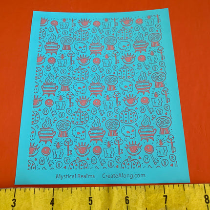 Mystical Realms Halloween Silk Screen Stencil for Polymer Clay, Art Jewelry, Mixed Media - Create Along 