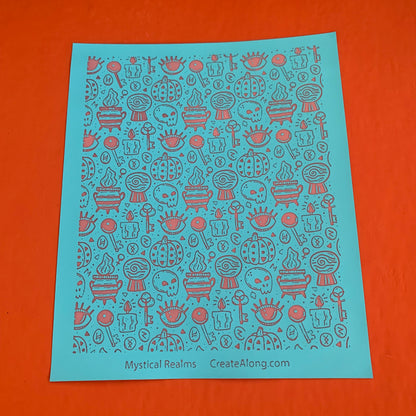 Mystical Realms Halloween Silk Screen Stencil for Polymer Clay, Art Jewelry, Mixed Media - Create Along 