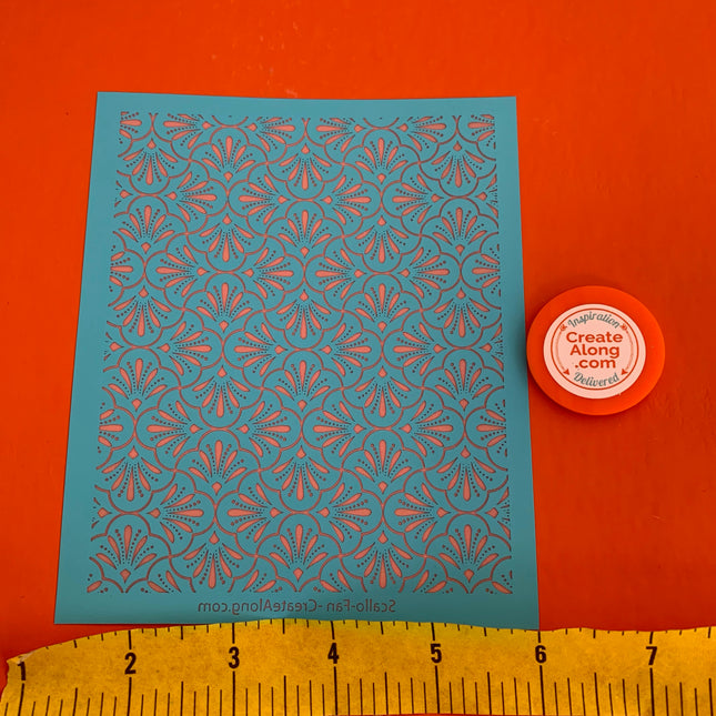 Silk Screen Scalo-Fan Stencil For Polymer Clay jewelry mixed media - Create Along 