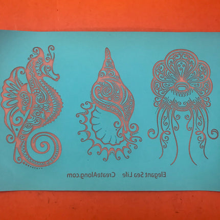 Silkscreen Cindi's Elegant Sea Life polymer clay Stencil Pattern - Create Along 