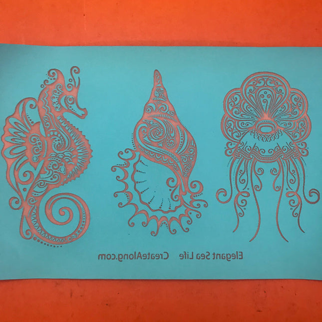 Silkscreen Cindi's Elegant Sea Life polymer clay Stencil Pattern - Create Along 