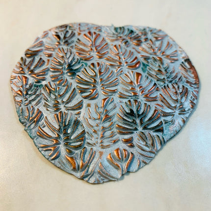 Tropical Large Monstera Leaves plant Rubber Stamp Texture Sheet Mat for polymer clay metal clay mixed media art - Create Along 