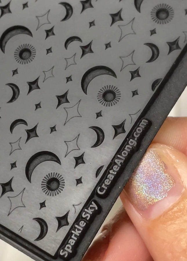 Sparkle Sky stars moons Rubber Stamp Texture Sheet Mat for polymer clay metal clay mixed media art - Create Along 