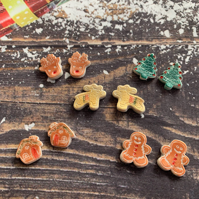 Christmas Gingerbread Stud Earring toppers buttons silicone clay resin mold - Create Along 