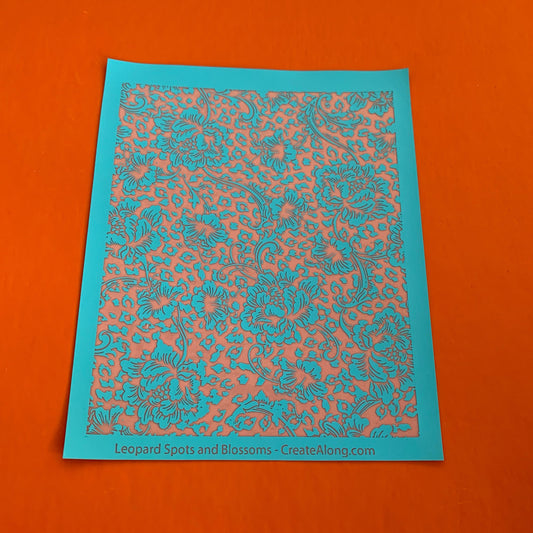 Silk Screen Leopard Cheetah and Blossoms Stencil For Polymer Clay