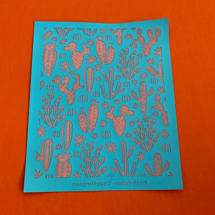 Silk Screen Prickly Cactus Pattern Stencil For Polymer Clay - Create Along 