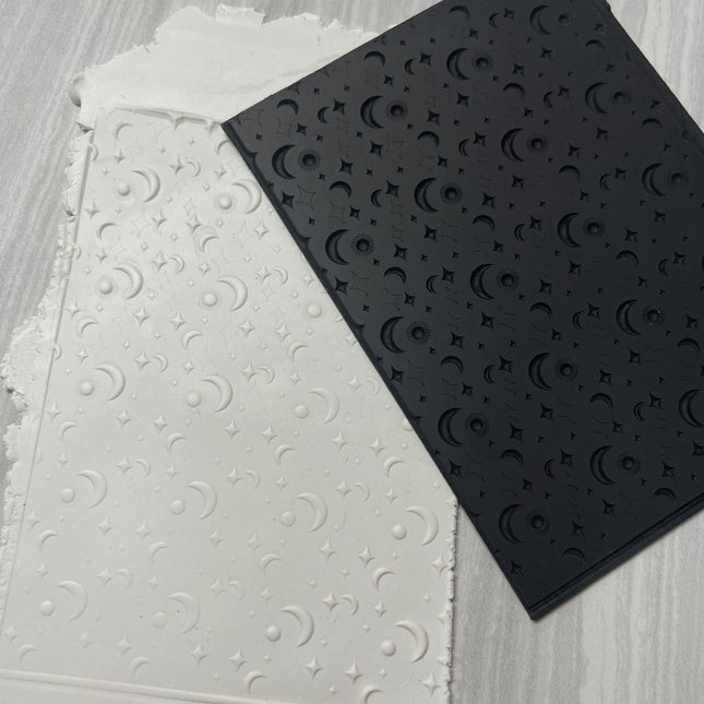 Sparkle Sky stars moons Rubber Stamp Texture Sheet Mat for polymer clay metal clay mixed media art - Create Along 