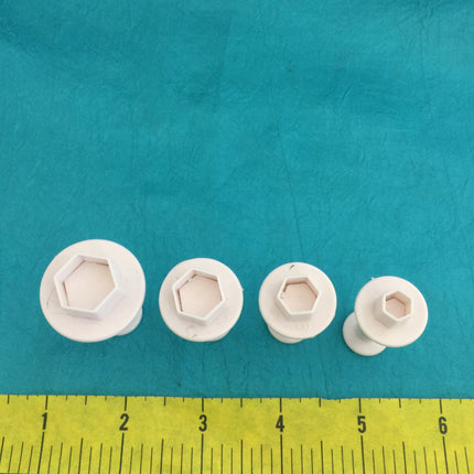 Mini Hexagon Plunger Set of 4 graduated sizes Jewelry Sized polymer clay cutters - Create Along 