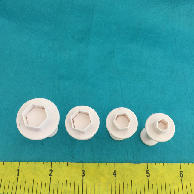Mini Hexagon Plunger Set of 4 graduated sizes Jewelry Sized polymer clay cutters - Create Along 