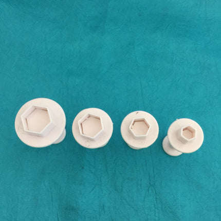 Mini Hexagon Plunger Set of 4 graduated sizes Jewelry Sized polymer clay cutters - Create Along 