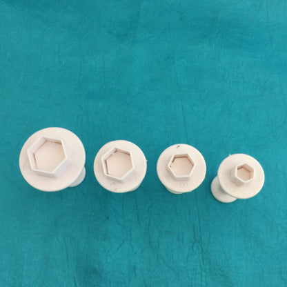 Mini Hexagon Plunger Set of 4 graduated sizes Jewelry Sized polymer clay cutters - Create Along 