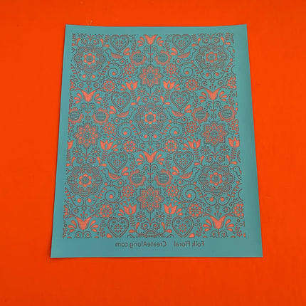 Silkscreen Stencil Folk Floral botanical for Polymer Clay and Mixed Media - Create Along 