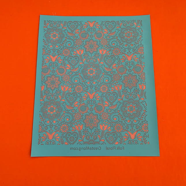 Silkscreen Stencil Folk Floral botanical for Polymer Clay and Mixed Media - Create Along 