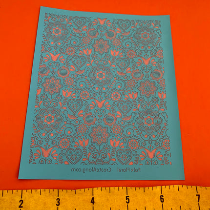 Silkscreen Stencil Folk Floral botanical for Polymer Clay and Mixed Media - Create Along 