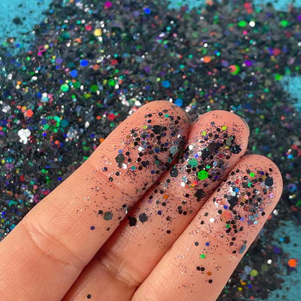 Oil Slick black holographic Chunky Glitter for pens candles earrings clay resin mugs slime tumblers nail art 2 oz - Create Along 