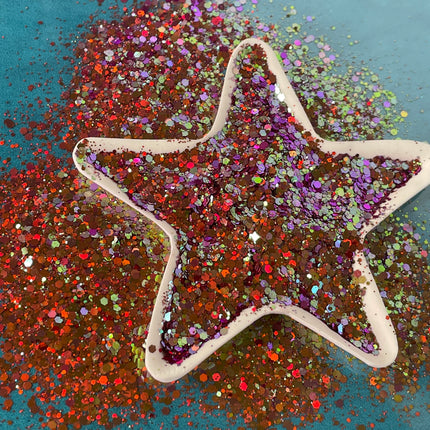 Paradise Red Orange Purple Green Holo Chunky Glitter for pens candles earrings clay resin mugs slime tumblers nail art 2 oz - Create Along 