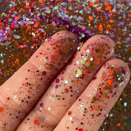 Paradise Red Orange Purple Green Holo Chunky Glitter for pens candles earrings clay resin mugs slime tumblers nail art 2 oz - Create Along 