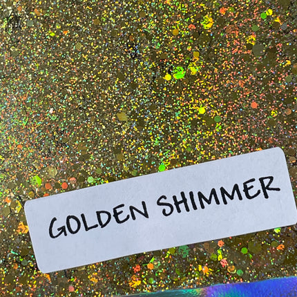 Golden Shimmer Greengold Holographic Chunky Glitter for pens candles earrings clay resin mugs slime tumblers nail art 2 oz - Create Along 