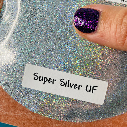 Super Silver ultra fine holographic Glitter for pens candles earrings clay resin mugs slime tumblers nail art 2 oz - Create Along 