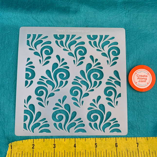 Floral 1 Swirling Mylar Stencil texture sheet for polymer clay earrings art jewelry mixed media - Create Along 