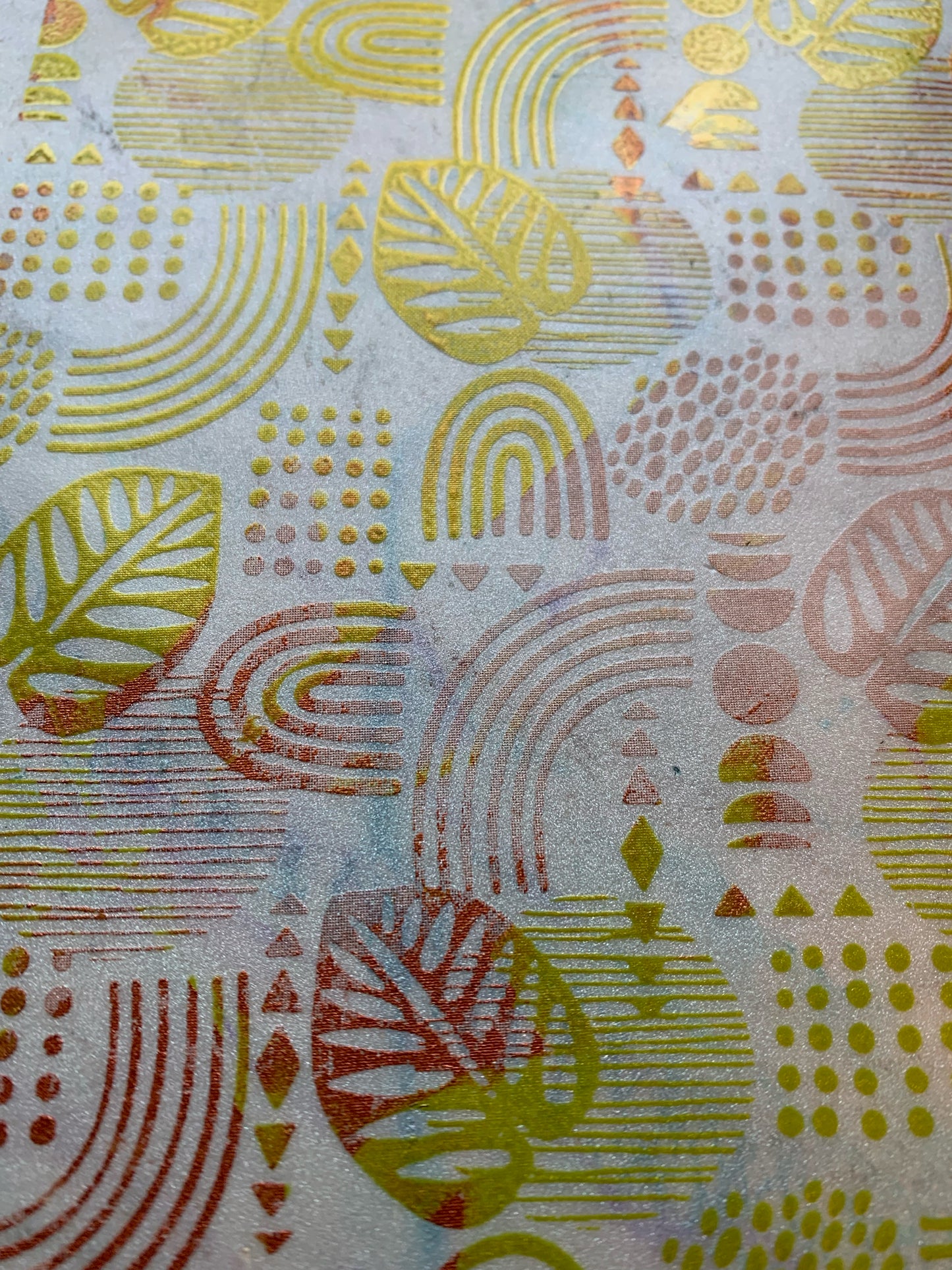 Silkscreen Stencil SLAB Rainbows and Monstera For Polymer Clay And Mixed Media Overall Design