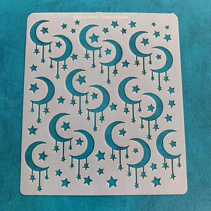 Dripping Moons and Stars Mylar Stencil texture sheet for polymer clay earrings art jewelry mixed media - Create Along 