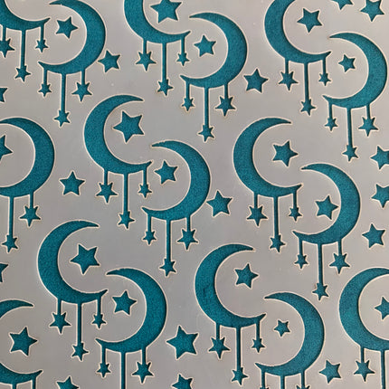 Dripping Moons and Stars Mylar Stencil texture sheet for polymer clay earrings art jewelry mixed media - Create Along 