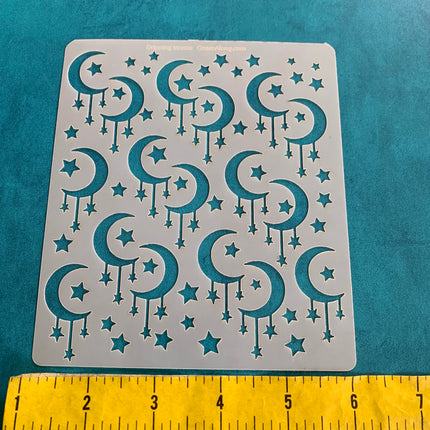 Dripping Moons and Stars Mylar Stencil texture sheet for polymer clay earrings art jewelry mixed media - Create Along 
