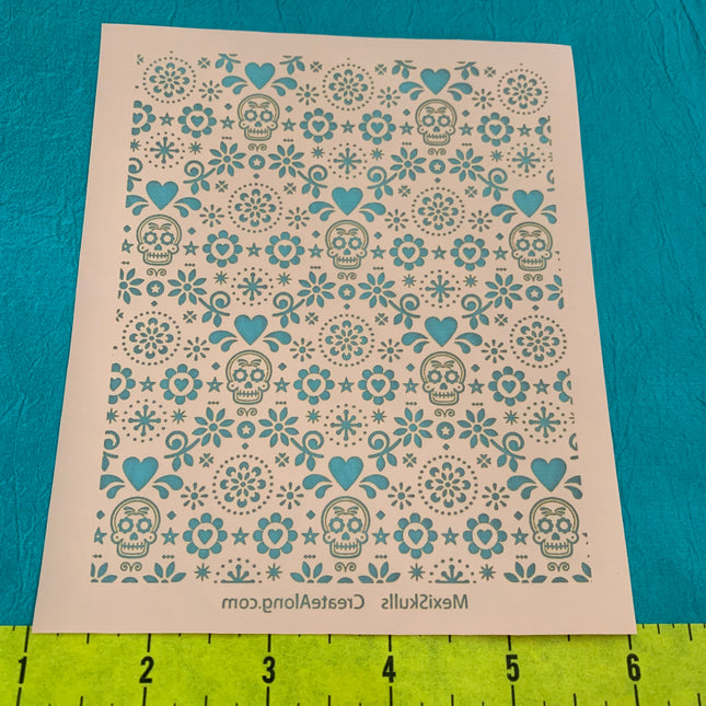 Silk Screen MexiSkulls Halloween day of the Dead Stencil for Polymer Clay, Art Jewelry, Mixed Media - Create Along 