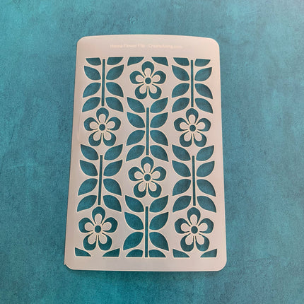 Henna Flower Flip Botanical Mylar Stencil texture sheet for polymer clay earrings art jewelry mixed media - Create Along 