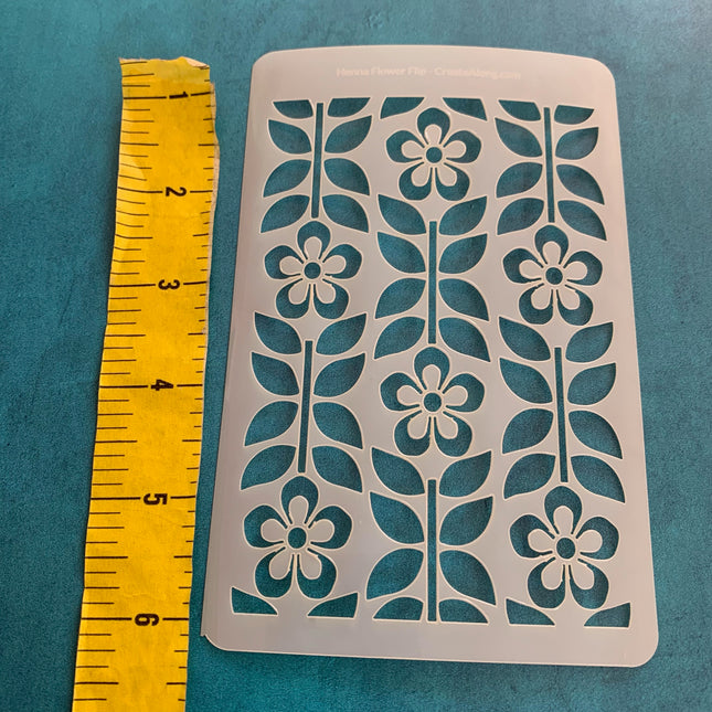 Henna Flower Flip Botanical Mylar Stencil texture sheet for polymer clay earrings art jewelry mixed media - Create Along 