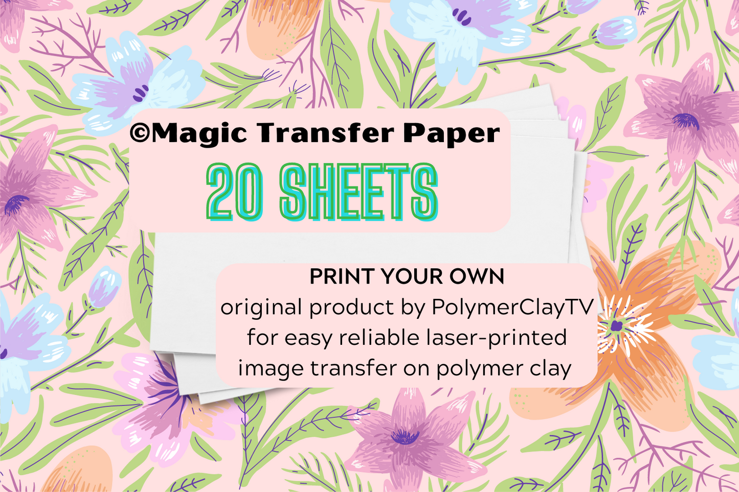 © Magic Transfer Paper 20 sheets images on polymer clay dissolving laser only