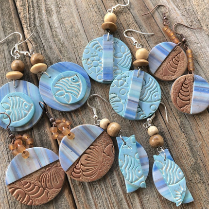Texture Tips Stamps Ocean Themed Set of 6 small stamp set for polymer clay and mixed media - Create Along 