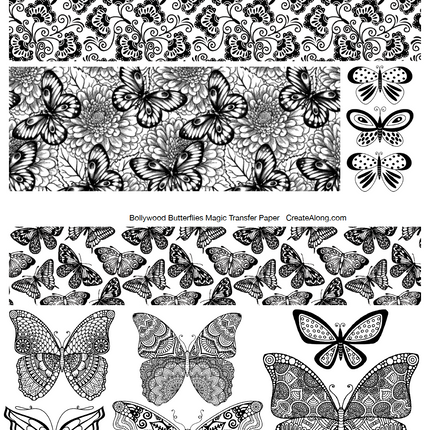 Digital Bollywood Butterflies Image Transfer PDF for creating images on raw polymer clay and for use with Magic Transfer Paper - Create Along 