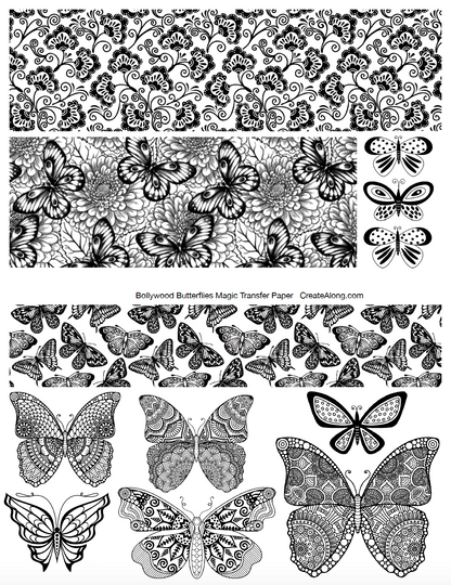 Digital Bollywood Butterflies Image Transfer PDF for creating images on raw polymer clay and for use with Magic Transfer Paper - Create Along 