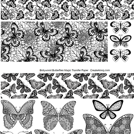 Digital Bollywood Butterflies Image Transfer PDF for creating images on raw polymer clay and for use with Magic Transfer Paper - Create Along 