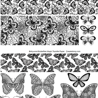Digital Bollywood Butterflies Image Transfer PDF for creating images on raw polymer clay and for use with Magic Transfer Paper - Create Along 