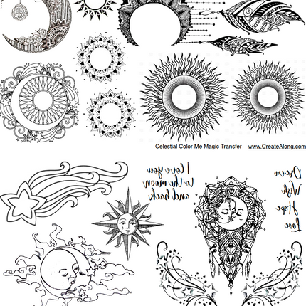 Digital Celestial Image Transfer PDF for creating images on raw polymer clay and for use with Magic Transfer Paper - Create Along 
