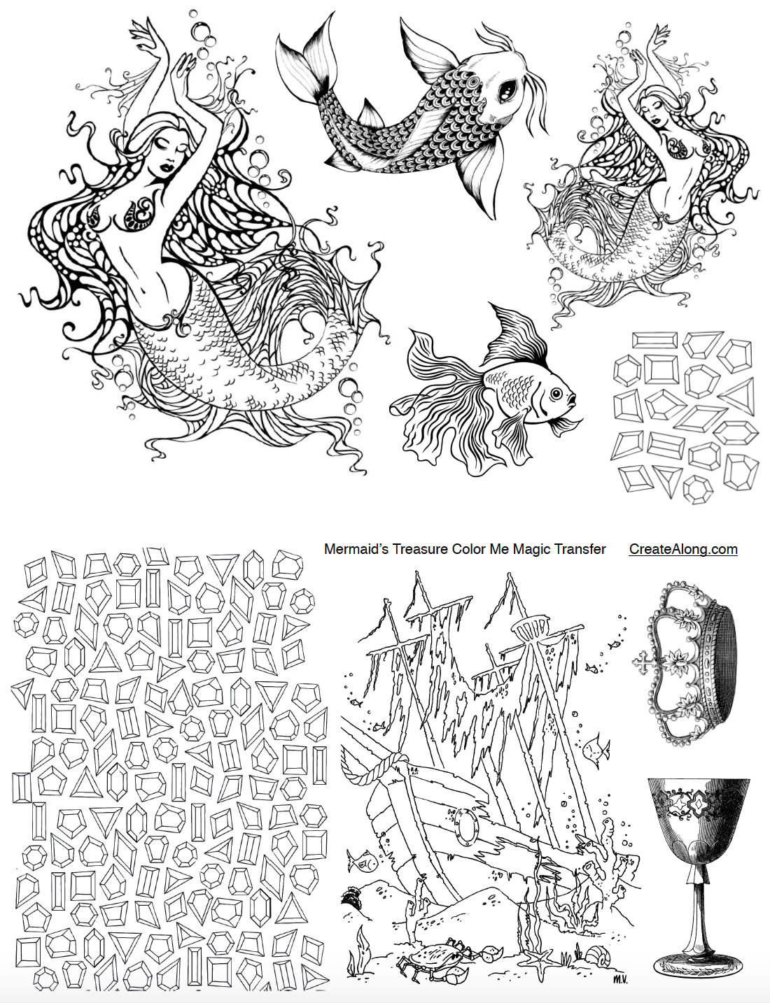 Digital Mermaids Treasure Image Transfer PDF for creating images on raw polymer clay and for use with Magic Transfer Paper