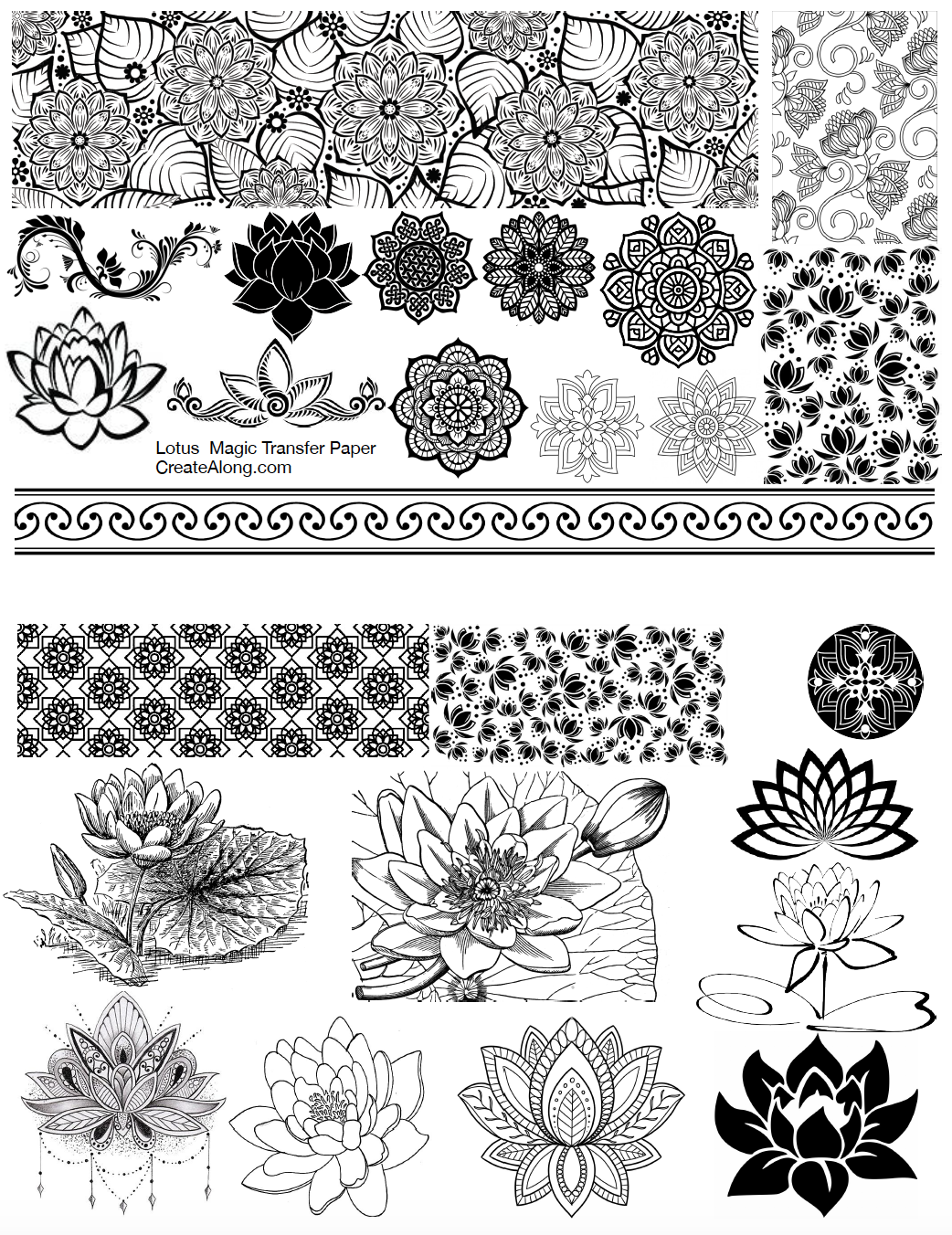 Digital Lotus Image Transfer PDF for creating images on raw polymer clay and for use with Magic Transfer Paper