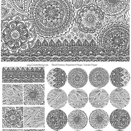 Digital Floral Fantasy Image Transfer PDF for creating images on raw polymer clay and for use with Magic Transfer Paper - Create Along 
