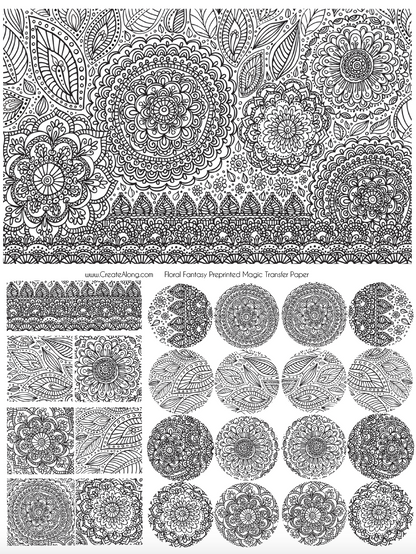 Digital Floral Fantasy Image Transfer PDF for creating images on raw polymer clay and for use with Magic Transfer Paper - Create Along 