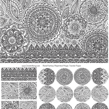 Digital Floral Fantasy Image Transfer PDF for creating images on raw polymer clay and for use with Magic Transfer Paper - Create Along 