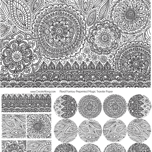 Digital Floral Fantasy Image Transfer PDF for creating images on raw polymer clay and for use with Magic Transfer Paper - Create Along 