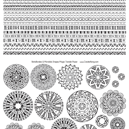Digital Boho Borders & Mandala Shapes Image Transfer PDF for creating images on raw polymer clay and for use with Magic Transfer Paper - Create Along 