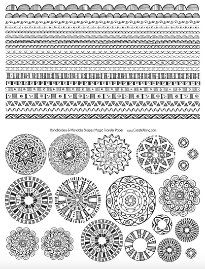 Digital Boho Borders & Mandala Shapes Image Transfer PDF for creating images on raw polymer clay and for use with Magic Transfer Paper - Create Along 