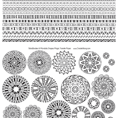 Digital Boho Borders & Mandala Shapes Image Transfer PDF for creating images on raw polymer clay and for use with Magic Transfer Paper - Create Along 